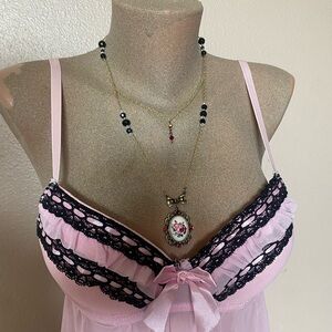 Handmade Coquette Girl Floral Layered Necklace with Gold Chain